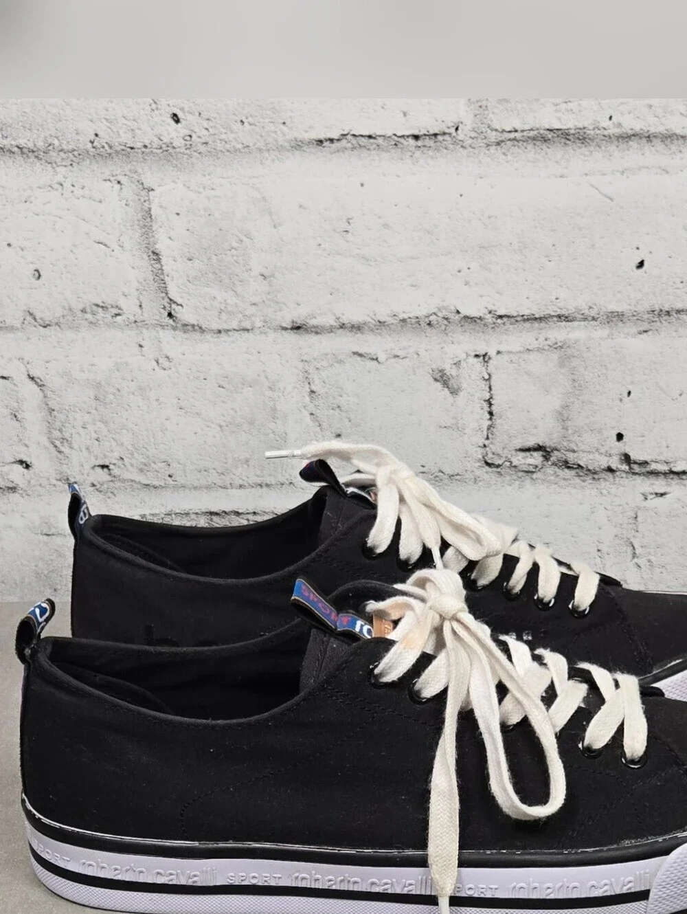 Roberto Cavalli Sport Canvas Sneakers Black Low Top Shoes US Men 10